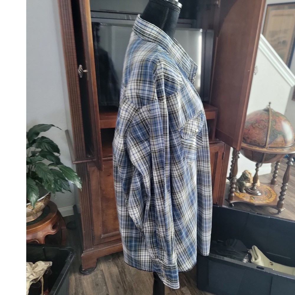 Wrangler Western Shirt Mens 4X Blue Plaid Pearl Snap Long Sleeve - Picture 2 of 8
